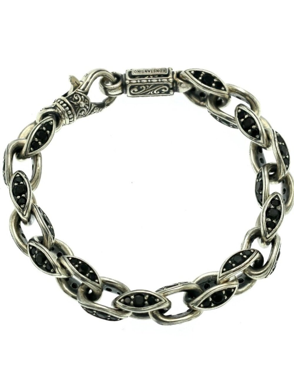 Konstantino 925 Sterling Silver Circe Black Spinel Link Bracelet Size 6"